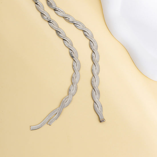 Twisted Metal Chain Necklace for Women , Silver Long Chain