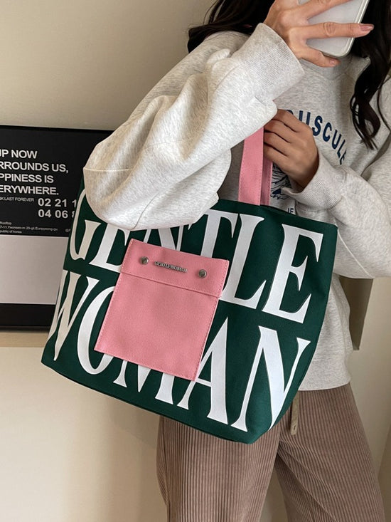 Large Capacity Letter Printed Tote Canvas Handbag Shoulder Bag