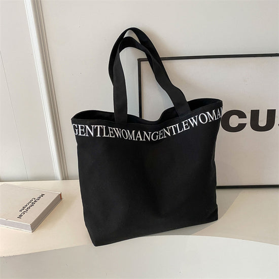 Trendy Black Malaking sukat na Canvas tote Bag