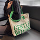 Large Letter Printed Canvas Shoulder Bag Green color Prints & Handle