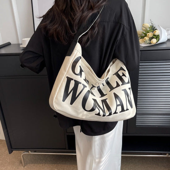 Printed Large Canvas Tote Bag with Zipper Closure