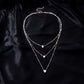 Silver Multi-Layered Five-Pointed Star Love Water Drop Pendant Retro Necklace Clavicle Chain