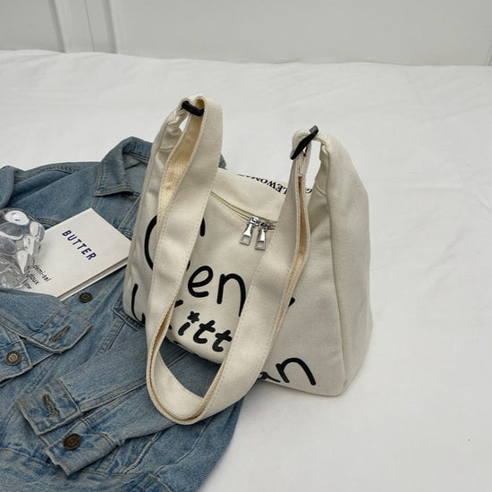 Hobo Canvas Bag with Zipper Closure