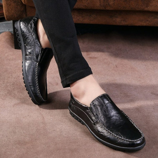 Mens Black Casual Leather Fashion Slip-on Loafers