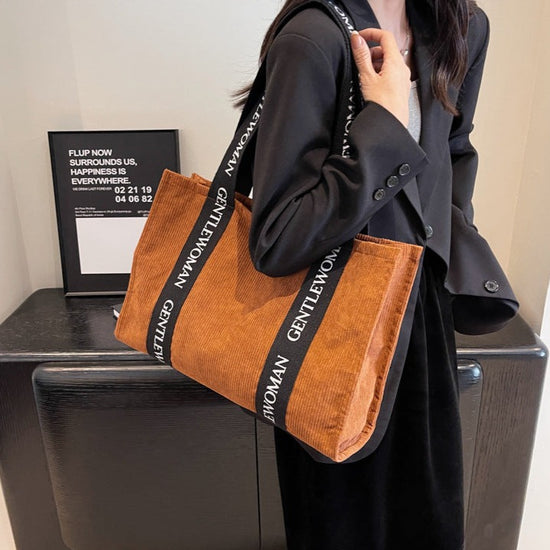 Brown New Corduroy Bag Large Capacity Tote Shoulder Bag