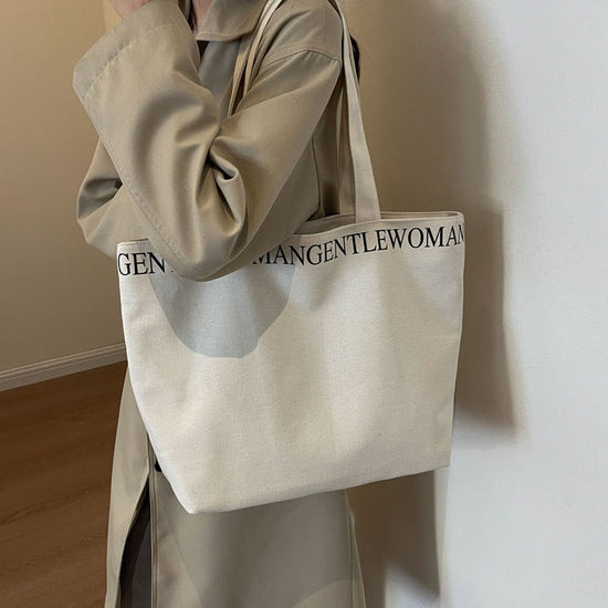 Trendy Malaking sukat Canvas tote Bag off-white