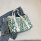 Bagong Printed Casual Large Capacity Tote Shoulder Bag off-white na may berdeng print