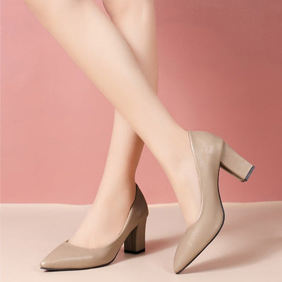 Elegant Point Toe Dress, Block Heels, Pumps Slip On Heels Shoes