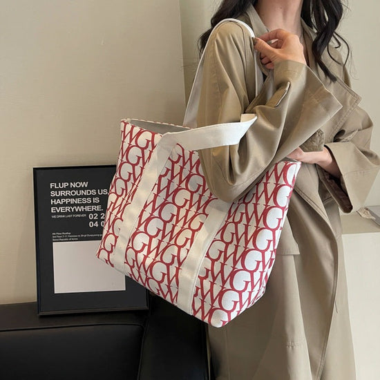 New Printed Casual Large Capacity Tote Shoulder Bag with Red color Prints