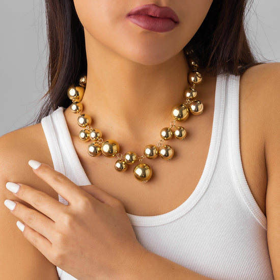 Exaggerated Big Golden Ball Beaded Necklace