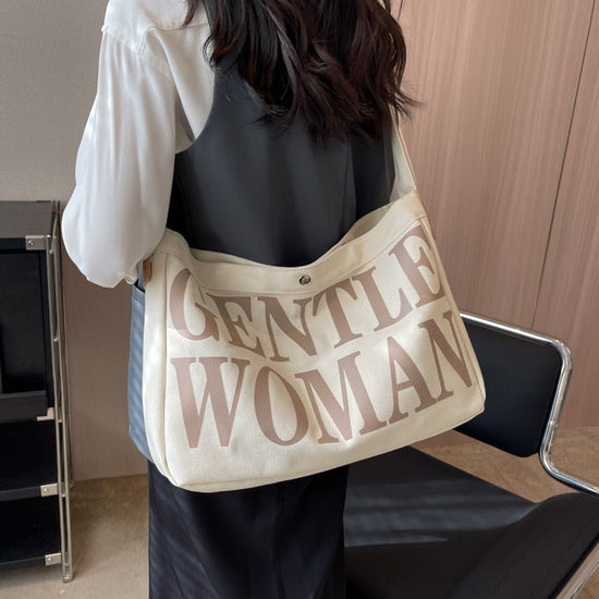 Printed Large Canvas Tote Bag with Zipper Closure