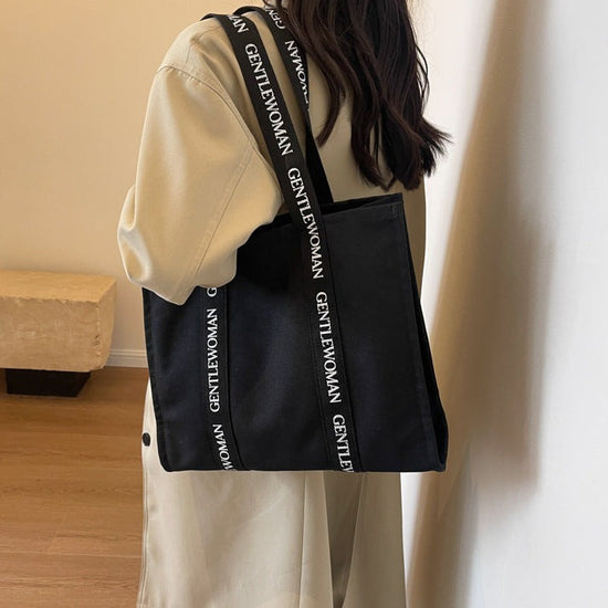 Letter Printed Tote Canvas Shoulder Bag Large Size