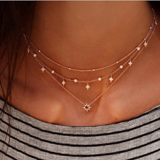 Gold Multi-Layered Five-Pointed Star Water Drop Pendant Retro Necklace Clavicle Chain