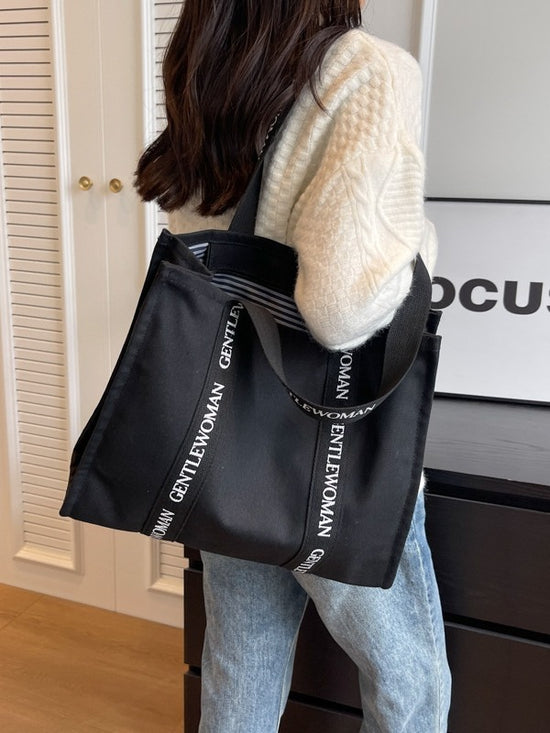 Letter Printed Tote Canvas Shoulder Bag Large Size