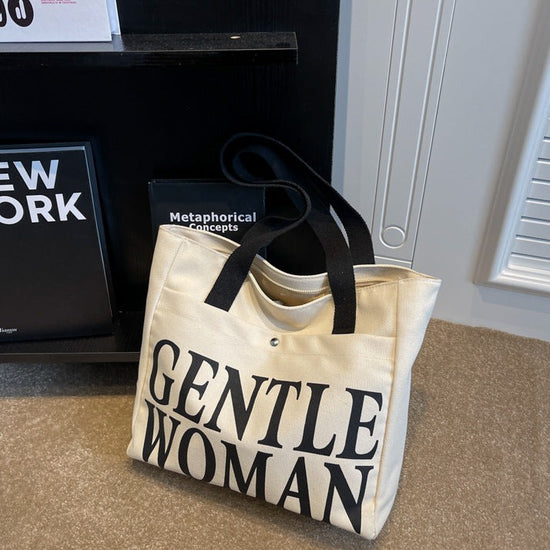 Large Letter Printed Canvas Shoulder Bag Black color Prints & Handle