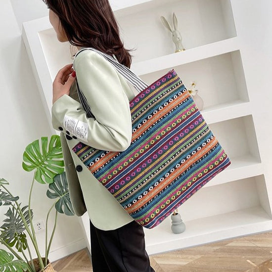 Vintage Ethnic Style Tote Bag, Retro Large Capacity Shoulder Bag