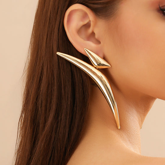 Golden Exaggerated Geometric Triangular Bent Tube Earrings