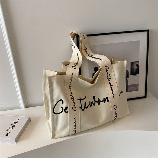 Large Letter Printed Canvas Shoulder Bag
