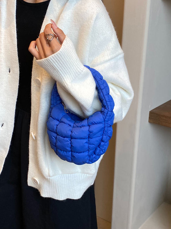 Blue Pleated Plaid Underarm Bag