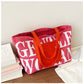 Large Capacity Canvas Shoulder Bag Rose Red