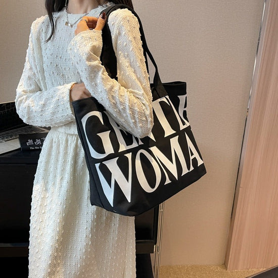 Large Black Canvas Tote Simple Shoulder Bag Trendy