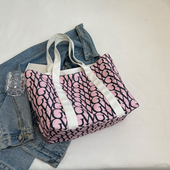 New Printed Casual Large Capacity Tote Shoulder Bag Powder Pink color