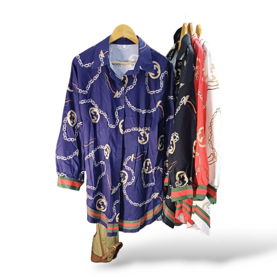 Blue luxury fashion design long sleeve button shirt