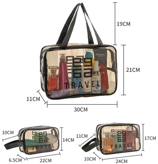 Makeup Pouch, PVC Clear Transparent 3-piece Set, Large Capacity, Waterproof