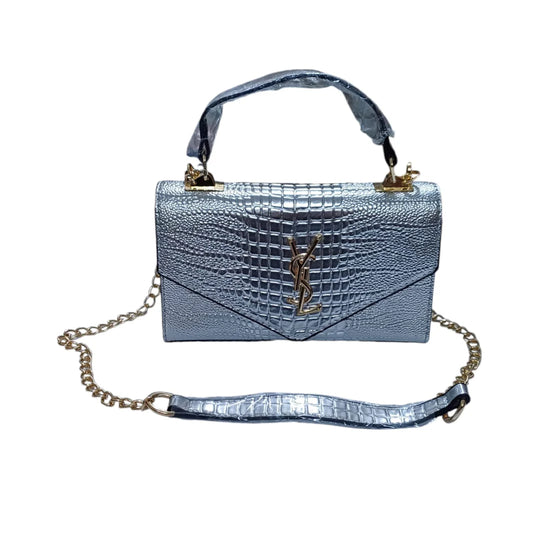 Silver Metallic Leather Handbag / Sling Bag