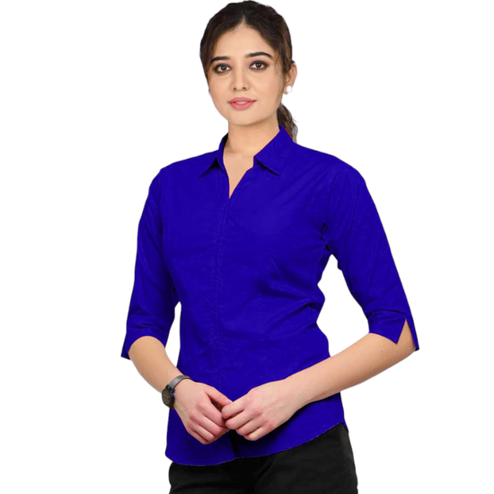 Women Regular Fit Solid Casual Shirt Blue