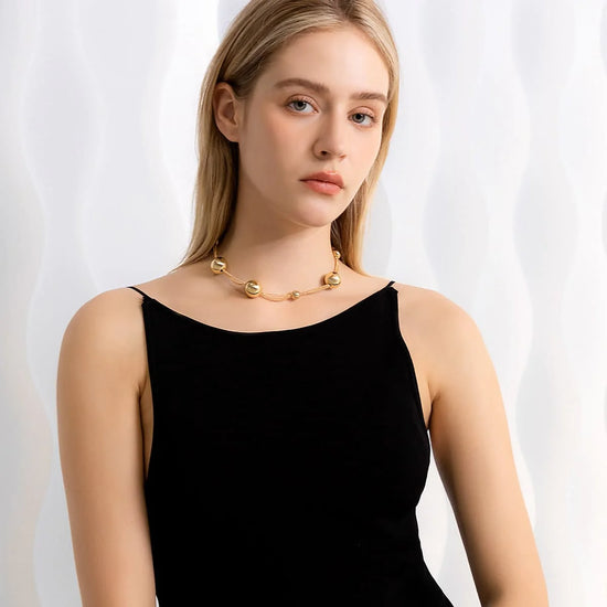 Chic Gold Tone Ball Chain Choker Necklace