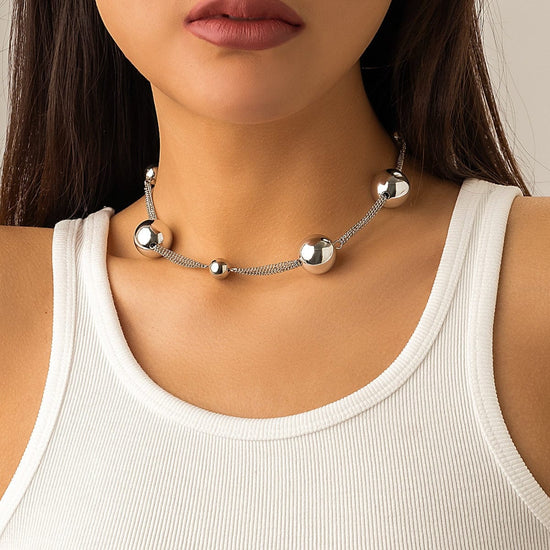 Chic Silver Tone Ball Chain Choker Necklace