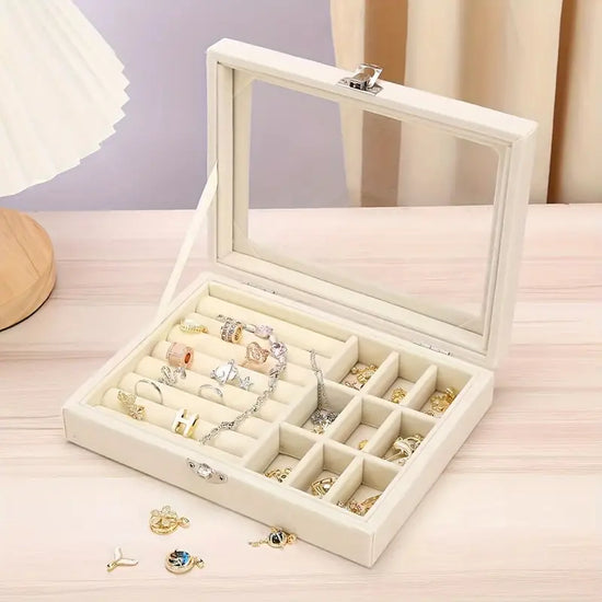 Retro Jewelry Storage Box, Flannelette Jewelry off white Box ( on Clearance )