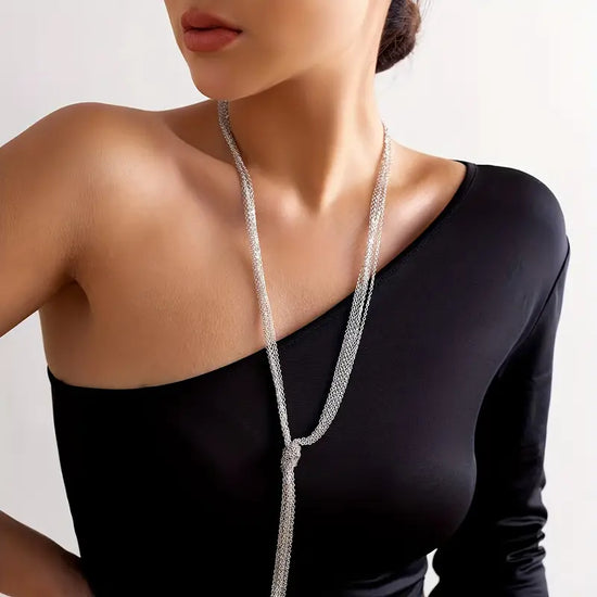 Silver Stylish Simple Thin Chain Tassel Long Necklace