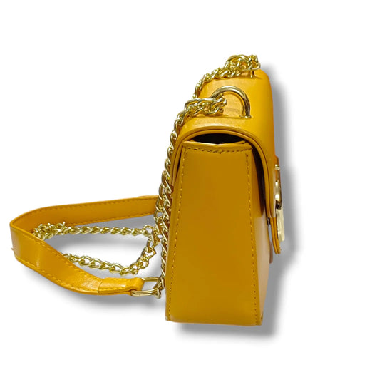 V Sling Flap Leather Bag ( Yellow )