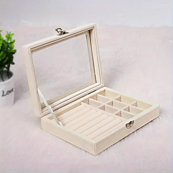 Retro Jewelry Storage Box, Flannelette Jewelry off white Box ( on Clearance )