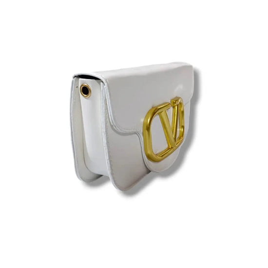 V Leather Belt Sling Small Bag White