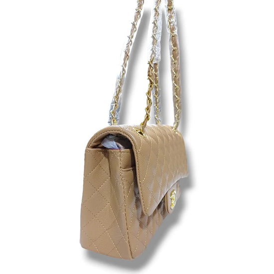 Double Flap Caviar Leather skin Sling Bag ( Nude ) Khaki color  ( on Clearance )