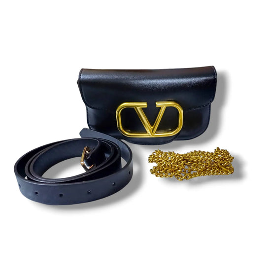 V Leather Belt Sling Small Bag