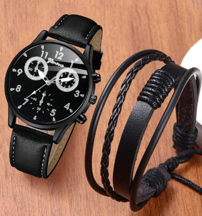 Men Round Pointer Quartz Watch