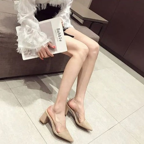 Square Heel Slippers, Pointy Toe Summer Shoes