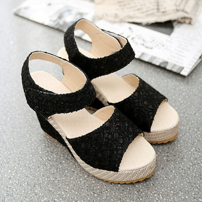 Black Wedge Sandals, Peep Toe Slingback Heels, Non Slip Sandals