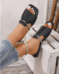 Fashionable And Comfortable Square Toe Rhinestone Detail Slip-On Flat Sandals