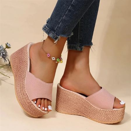 Pink Summer Wedge Slippers for Women